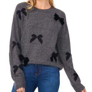 Gray Sweater with Black ribbon Accents